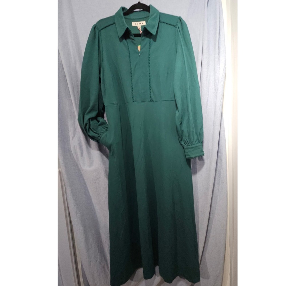 Boden Piping Zip-Up Ponte Dress 14 Green Viscose Blend Midi Office Professional